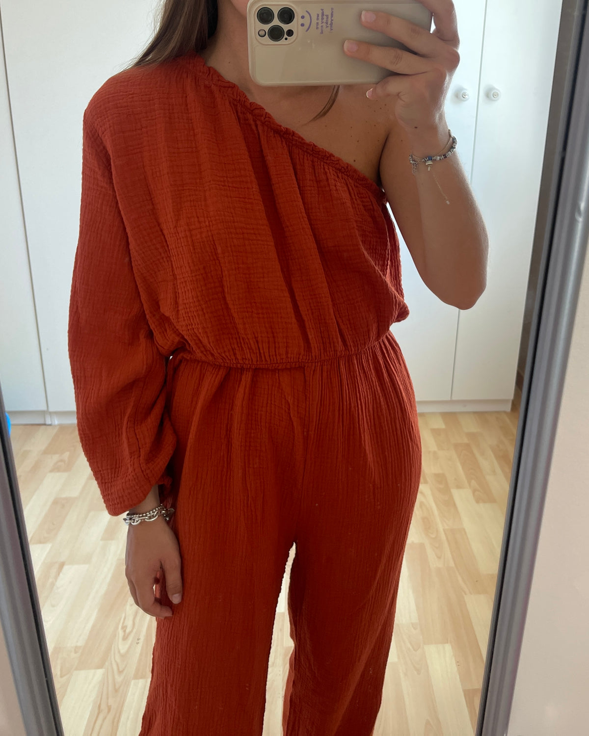 Combinaison Cléo asymétrique gaze de coton terracotta