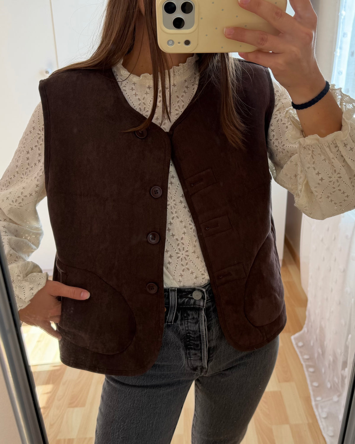 Veste peau lainée chocolat