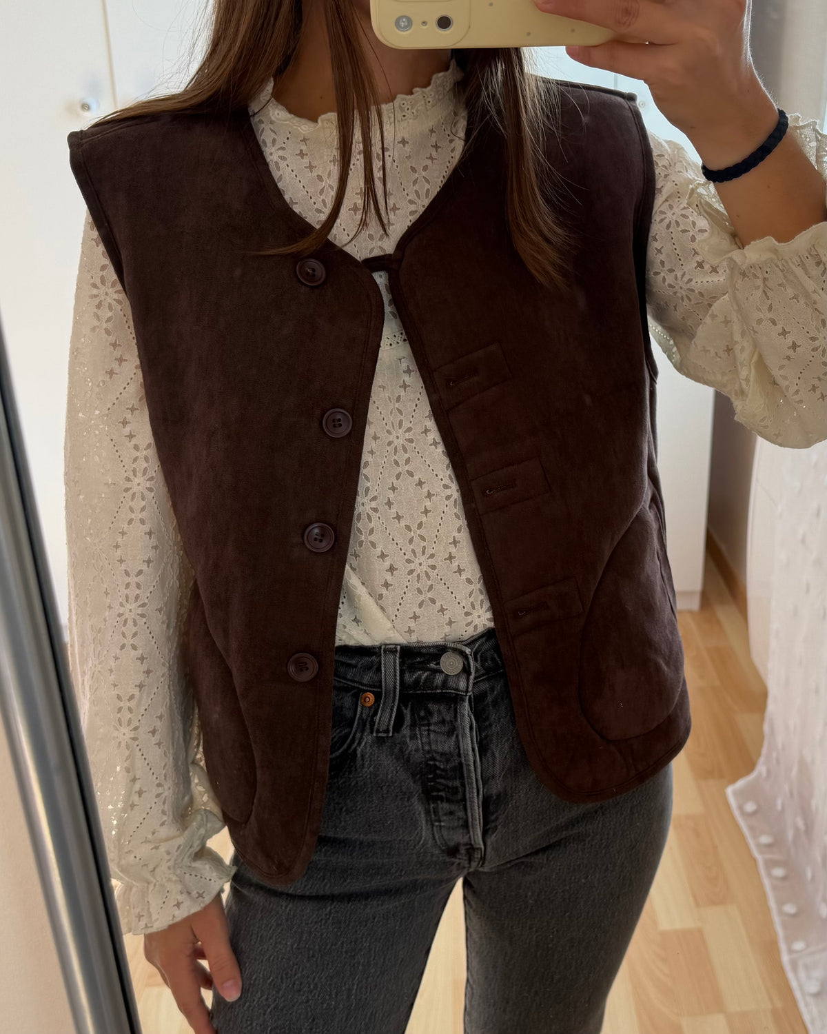 Veste peau lainée chocolat