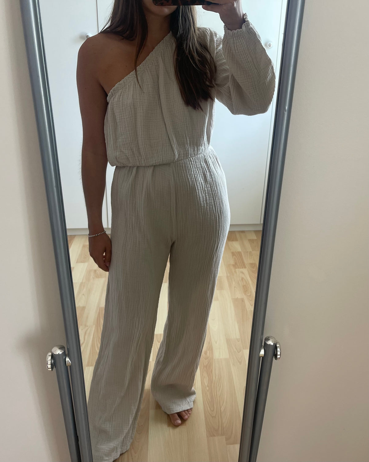 Combinaison Cléo asymétrique gaze de coton beige
