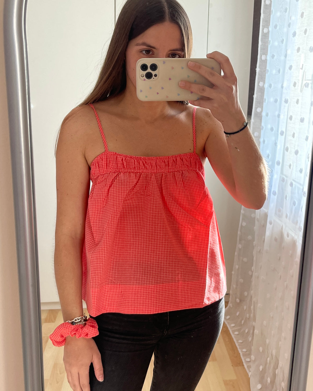 Top vichy rose et rouge + chouchou