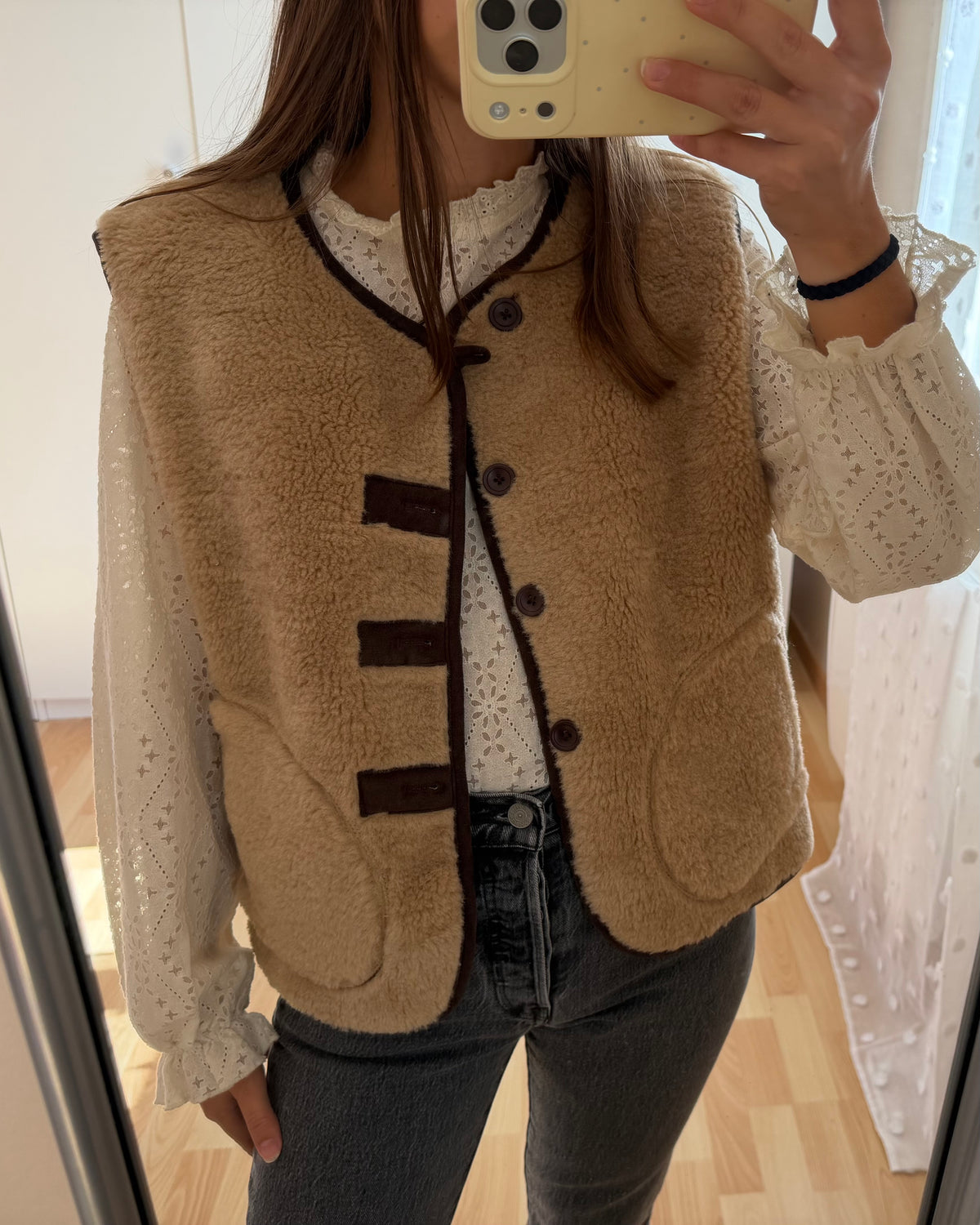 Veste peau lainée chocolat