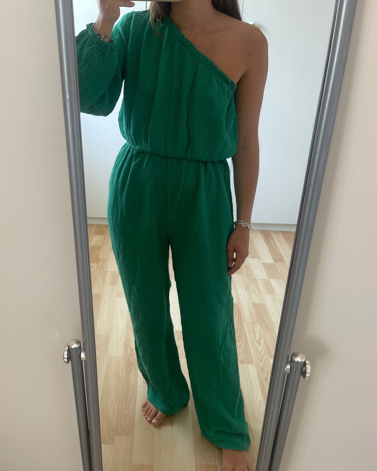 Combinaison Cléo asymétrique gaze de coton verte